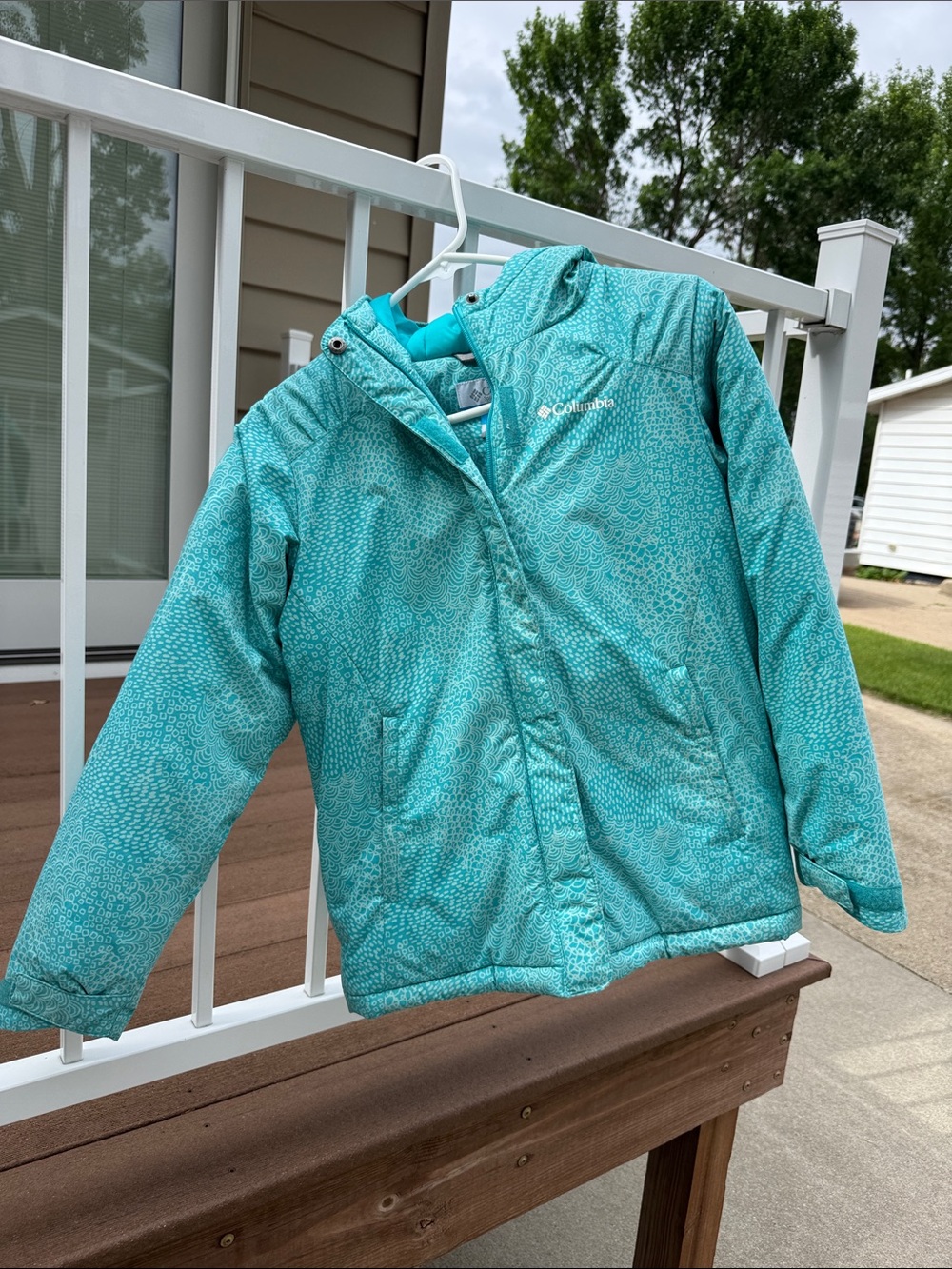 Columbia Girls' Aqua Teal Hooded Puffer Jacket 10/12